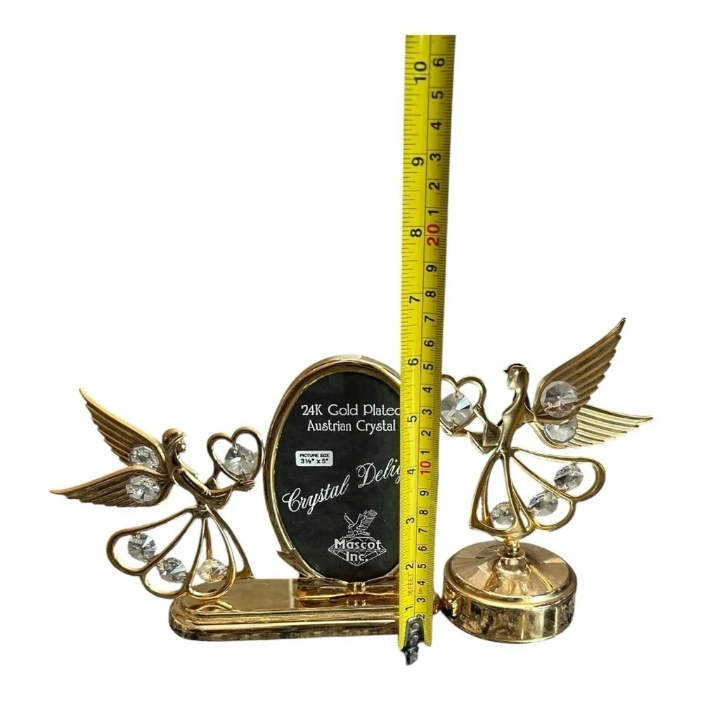 MOSCOT INC 24K Gold Plated Austrian Crystal  Picture Frame, Music Box Angel Set